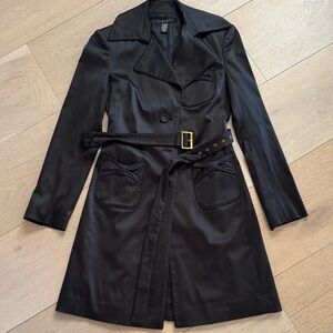 Laundry By Shelli Segal Elegant Black Satin Trench Coat with Belt